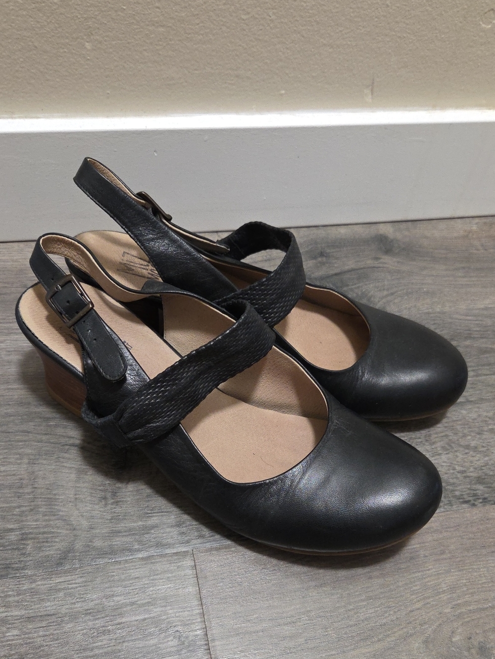 Miz Mooz Black Leather Slingback Mary Jane Mules